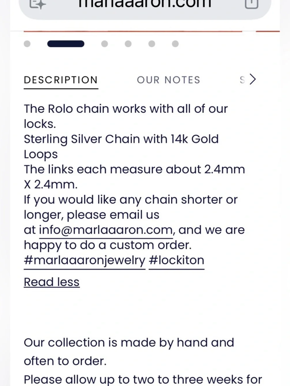 Authentic Marla Aaron Silver Rolo Chain Necklace with Gold Rings - Picture 2 of 6
